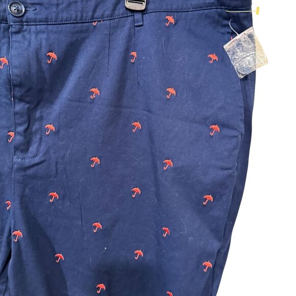 ModCloth Womens Embroidered Navy Pants With Pink Umbrella Pattern Size 24 - Picture 2 of 7